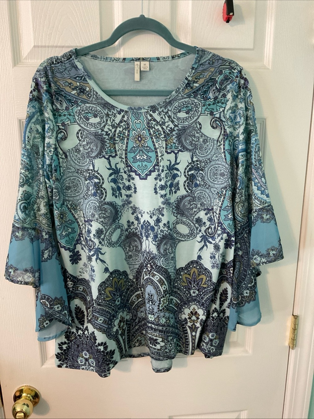 Paisley Scoop Neck Flow Top - Blue Multi